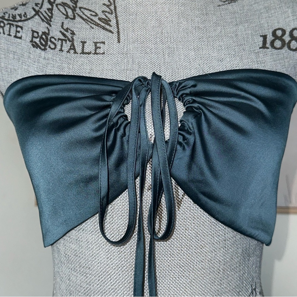 Aritzia Sunday Best Cora Halter Top Teal Satin Bandeau Convertible M